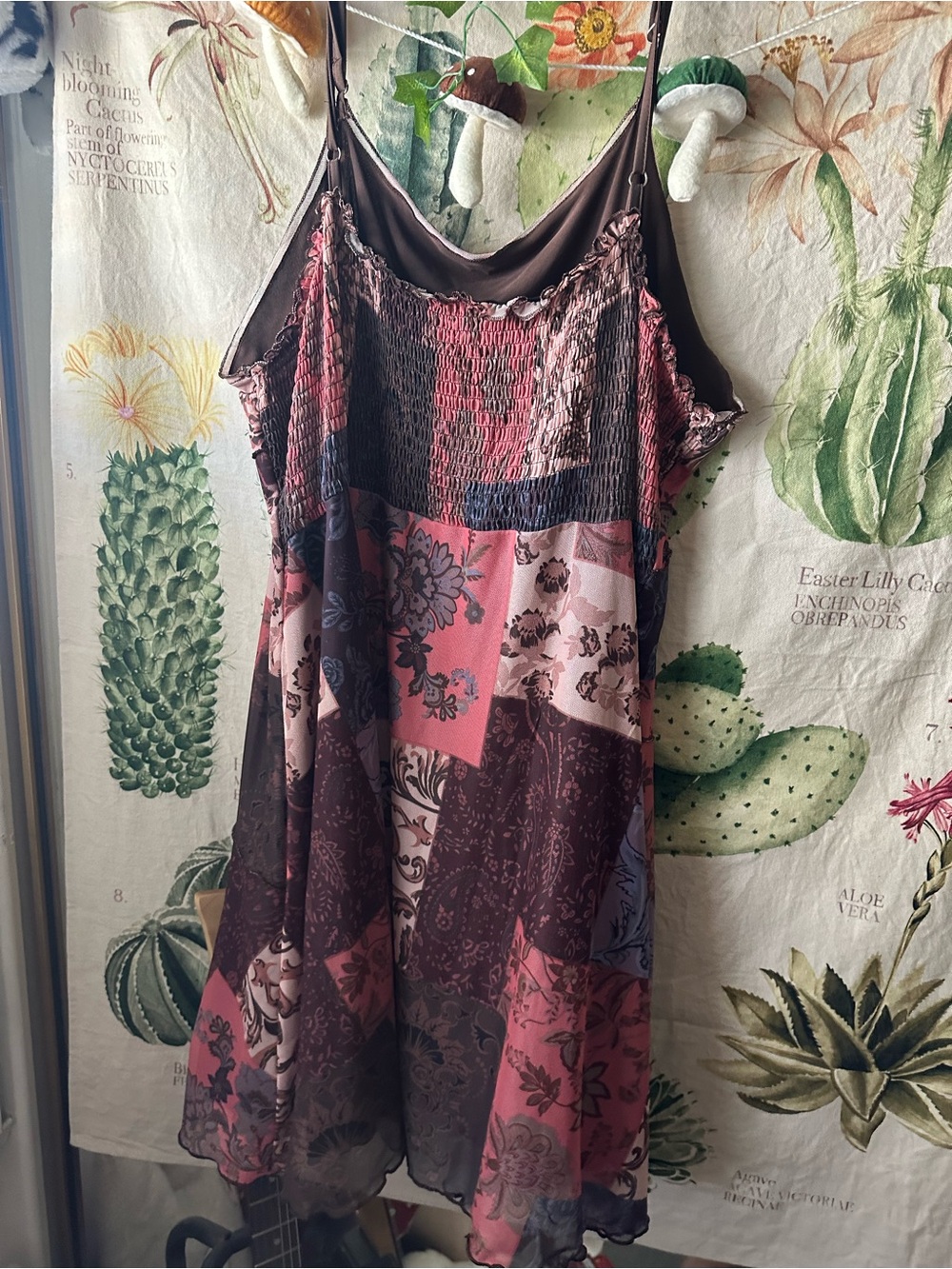 Cider Patchwork Satin Slip Dress in Rose and Plum - Picture 6 of 6